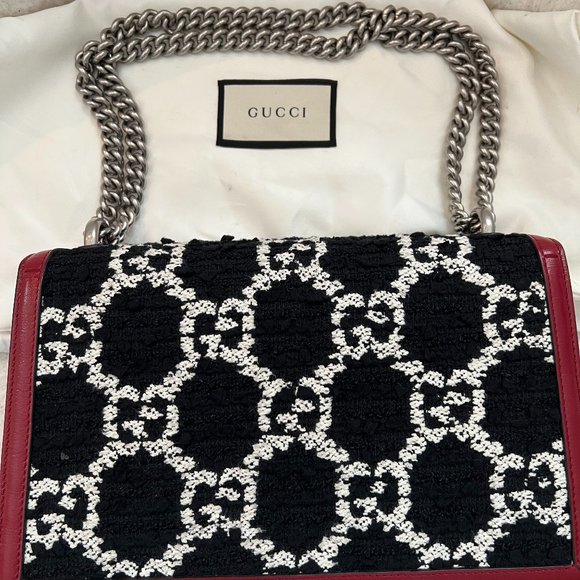 GUCCI Dionysus GG Black White Tweed Red Leather Bag Purse LMTD Edition HOST PICK - Picture 5 of 16